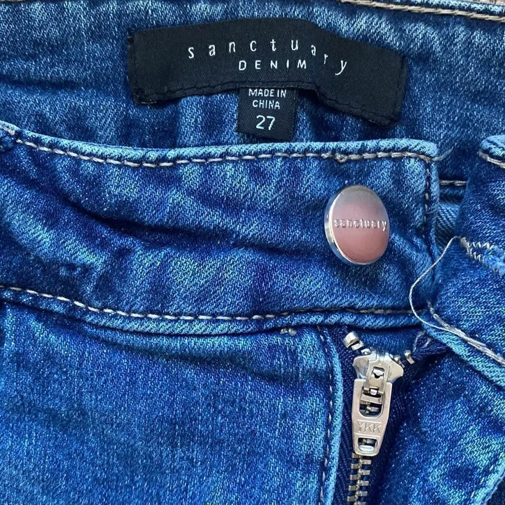 Sanctuary Denim Women’s Mid-Waisted Distressed Skinny Jeans Med Wash Size 27